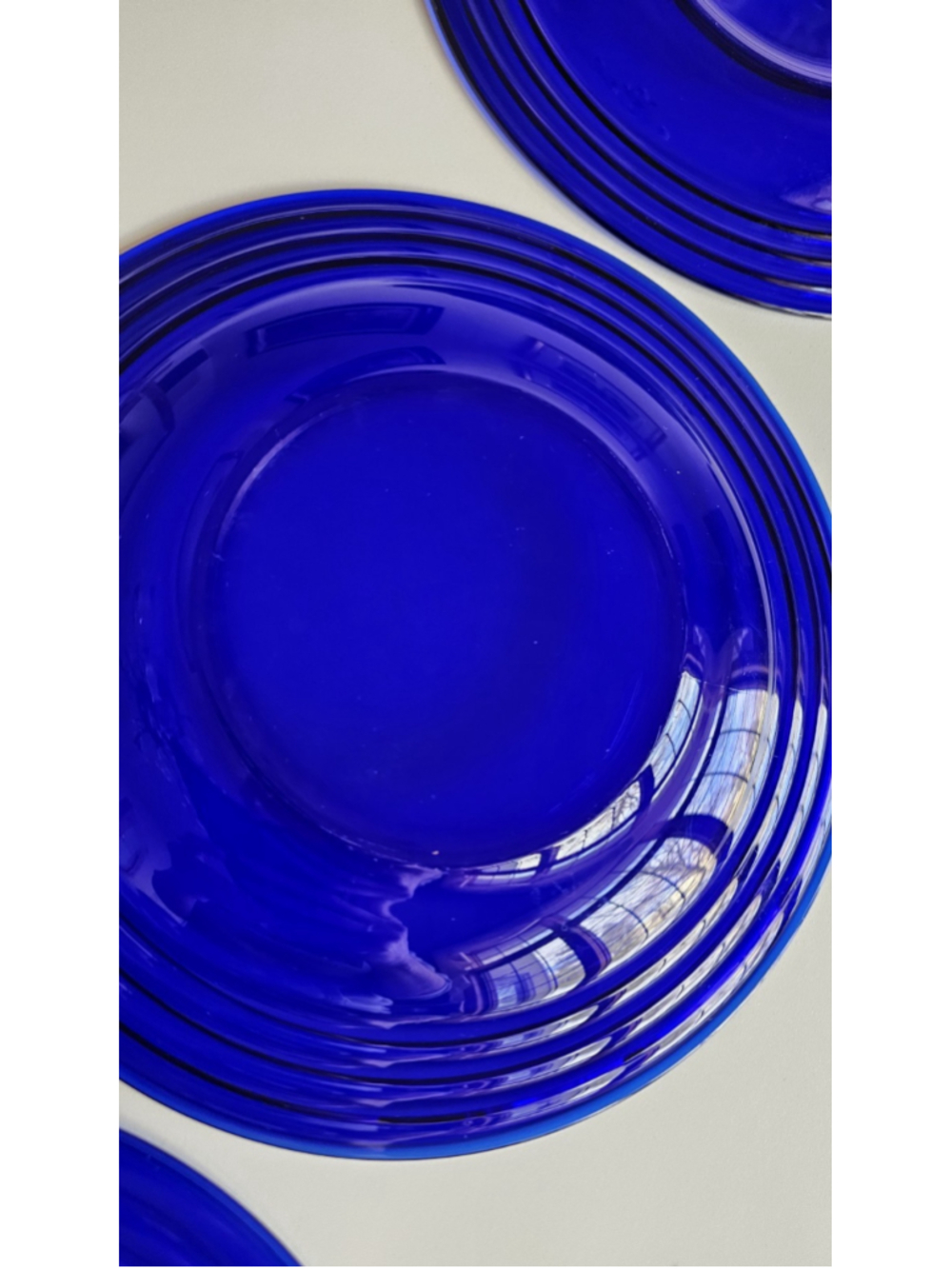 MCM Cobalt Blue Ribbed Glass Bowl & Plate Set – 3 Bowls 3 Plates Vintage - Picture 12 of 16